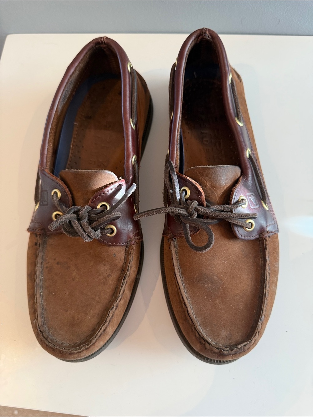 Sperry Mens Dark Brown Two-Tone Leather Oxford Boat Shoes Size 8.5 Preppy